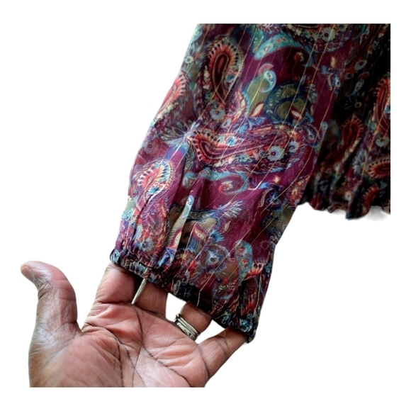 New Cato Women's Plus Sheer Paisley Ruffle Gold Purple Dress Blouse Top 22/24W - Picture 5 of 6